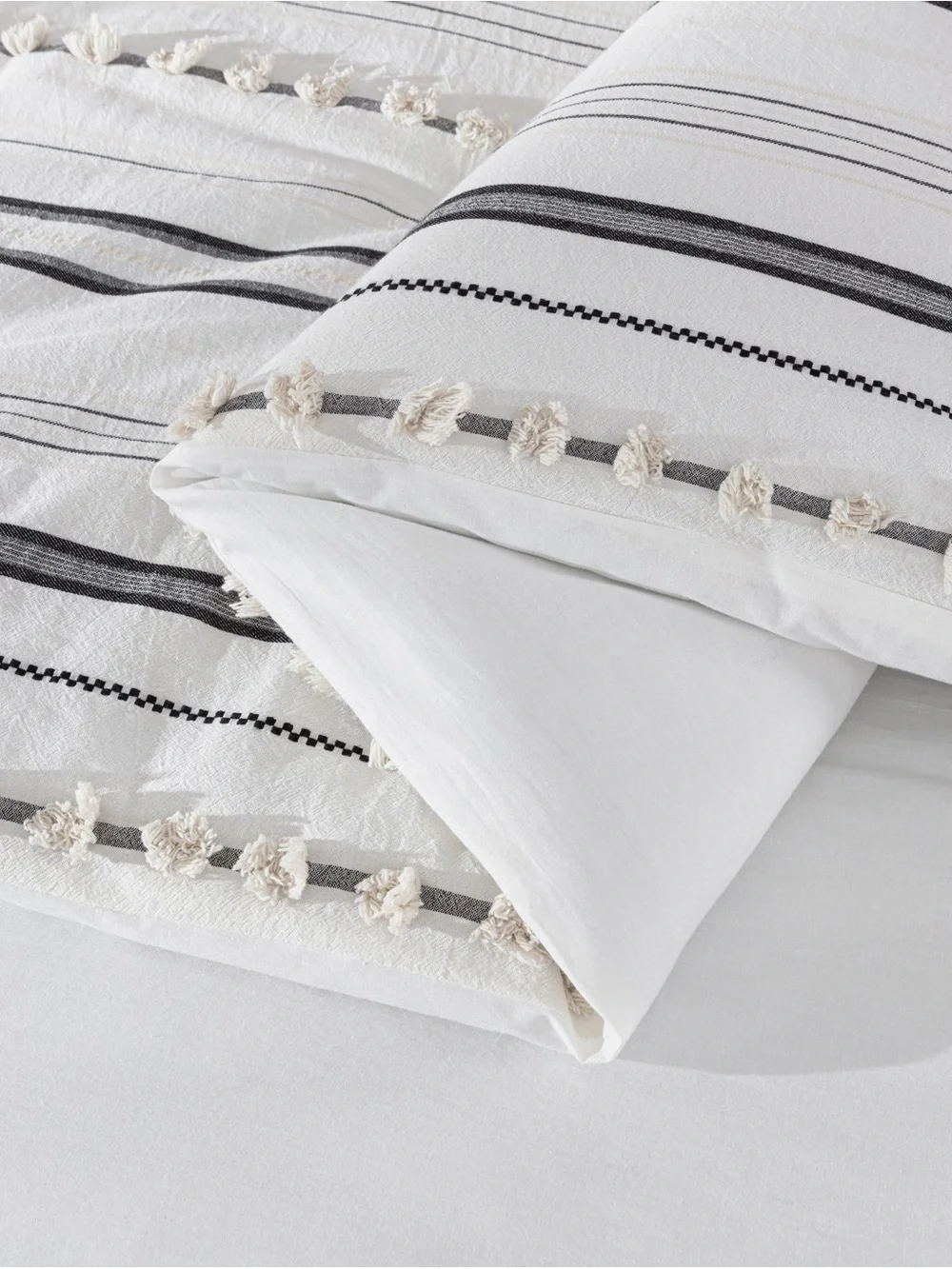 Striped Tassel Queen 3 piece duvet set 100% cotton